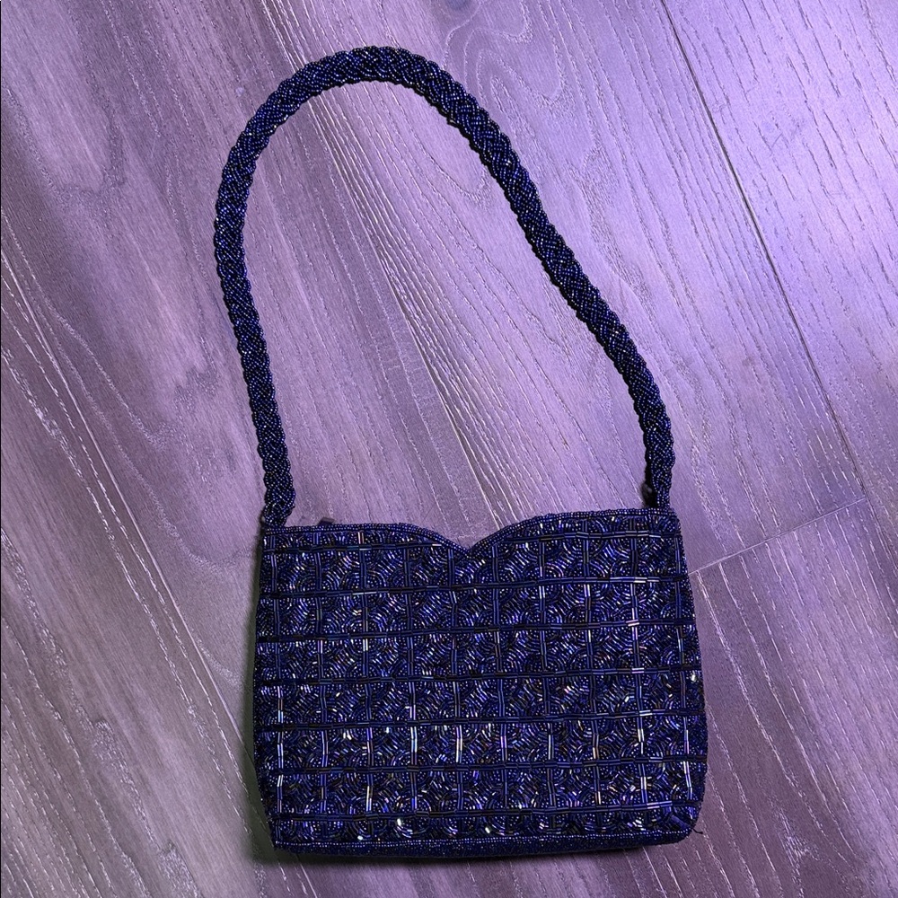 Elegant royal blue Beaded Clutch - Picture 2 of 7